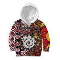 Personalised Aotearoa and Australia Together Kid Hoodie Koru and Kangaroo - Taniko with Aboriginal Motif