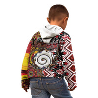 Personalised Aotearoa and Australia Together Kid Hoodie Koru and Kangaroo - Taniko with Aboriginal Motif