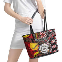 Personalised Aotearoa and Australia Together Leather Tote Bag Koru and Kangaroo - Taniko with Aboriginal Motif