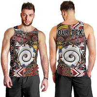 Personalised Aotearoa and Australia Together Men Tank Top Koru and Kangaroo - Taniko with Aboriginal Motif