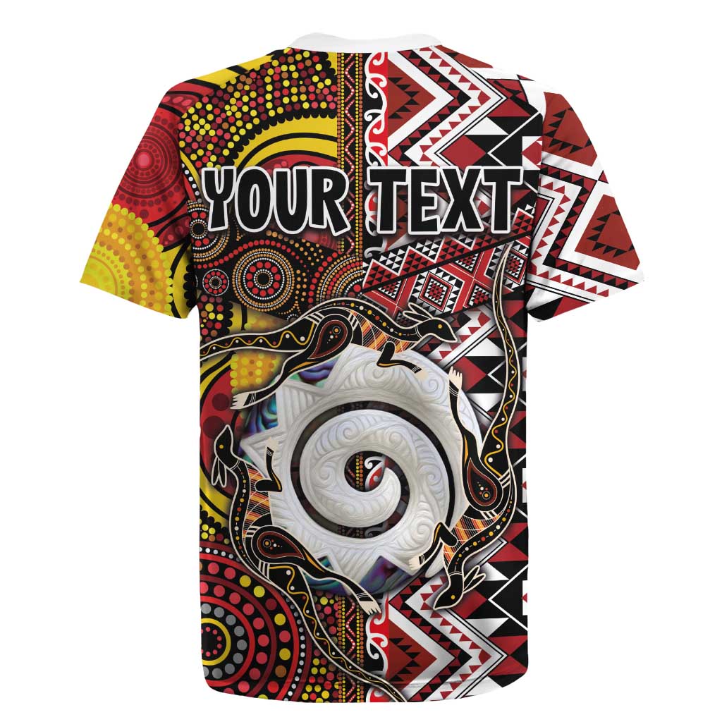 Personalised Aotearoa and Australia Together Rugby Jersey Koru and Kangaroo - Taniko with Aboriginal Motif