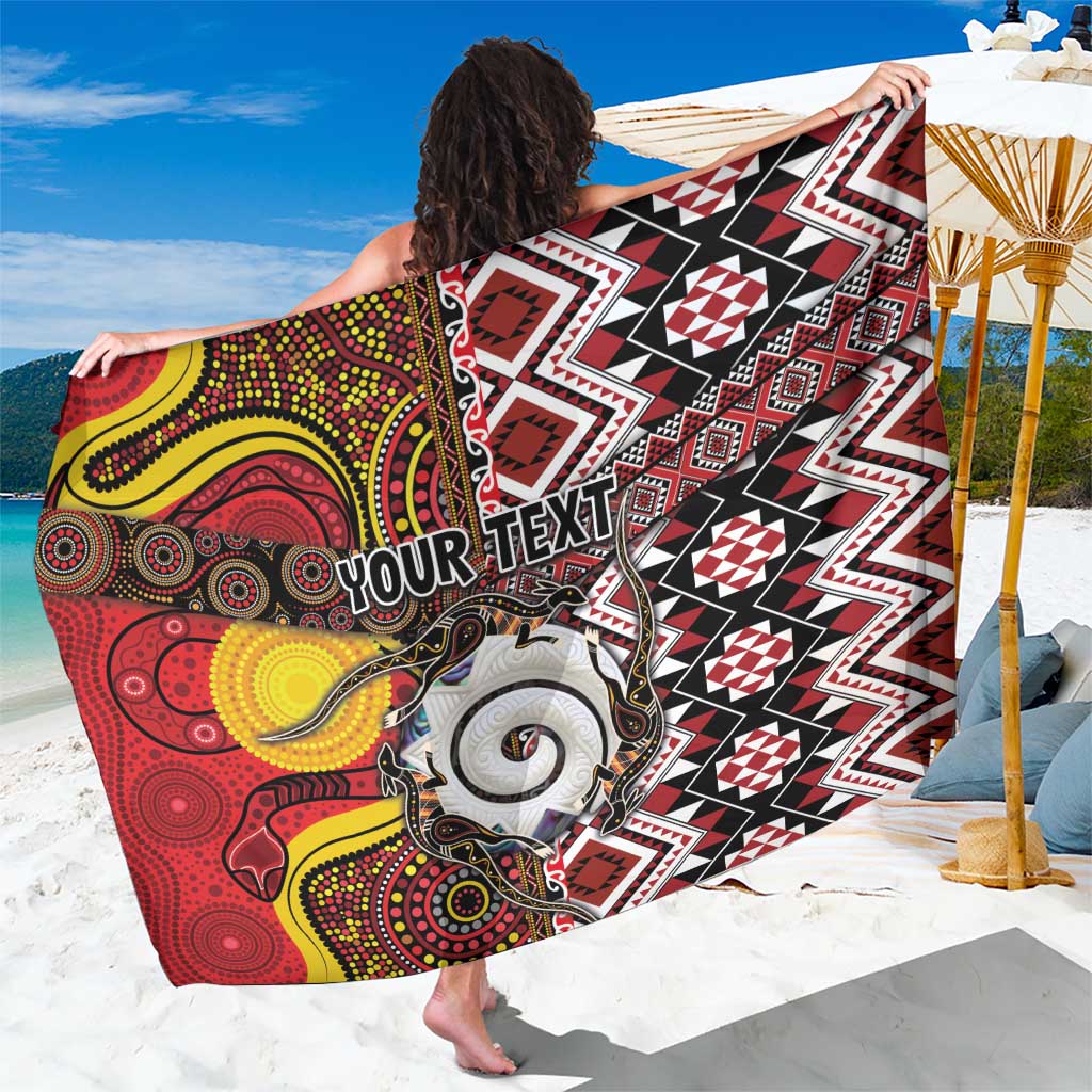 Personalised Aotearoa and Australia Together Sarong Koru and Kangaroo - Taniko with Aboriginal Motif