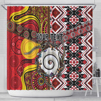 Personalised Aotearoa and Australia Together Shower Curtain Koru and Kangaroo - Taniko with Aboriginal Motif