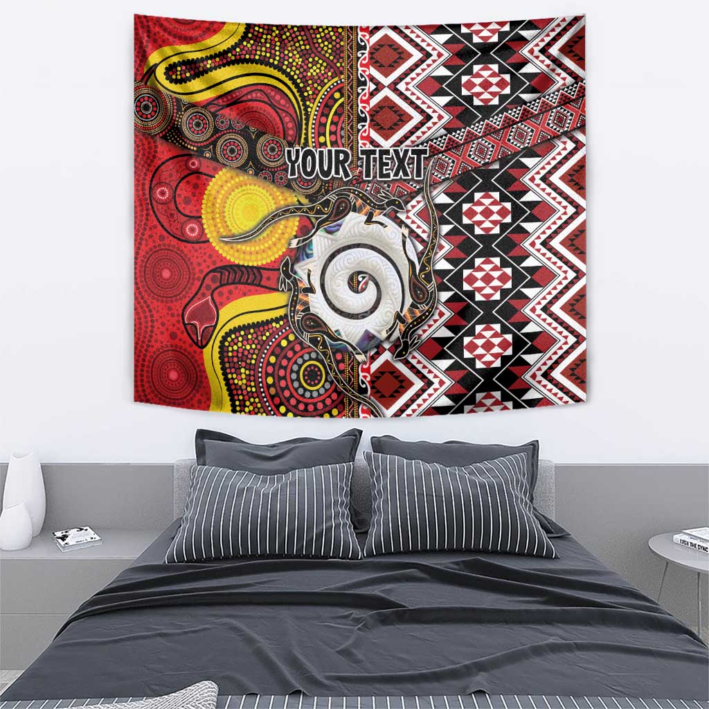 Personalised Aotearoa and Australia Together Tapestry Koru and Kangaroo - Taniko with Aboriginal Motif