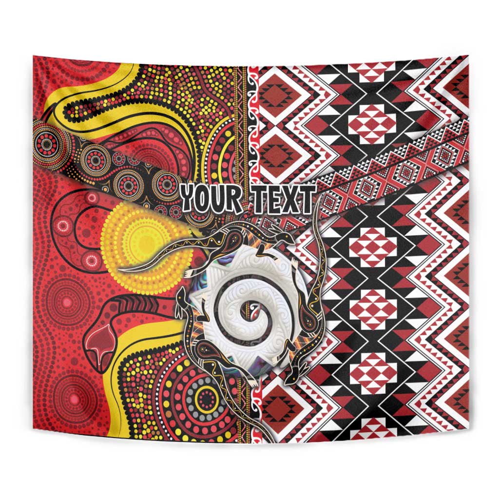 Personalised Aotearoa and Australia Together Tapestry Koru and Kangaroo - Taniko with Aboriginal Motif