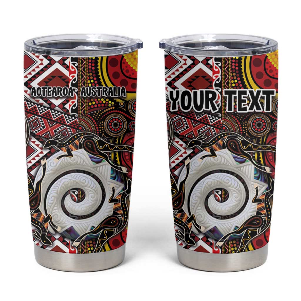 Personalised Aotearoa and Australia Together Tumbler Cup Koru and Kangaroo - Taniko with Aboriginal Motif