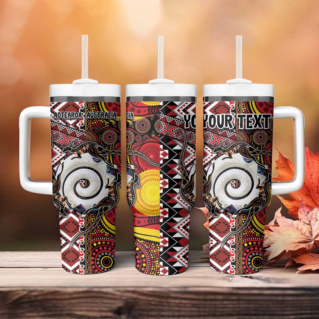 Personalised Aotearoa and Australia Together Tumbler With Handle Koru and Kangaroo - Taniko with Aboriginal Motif