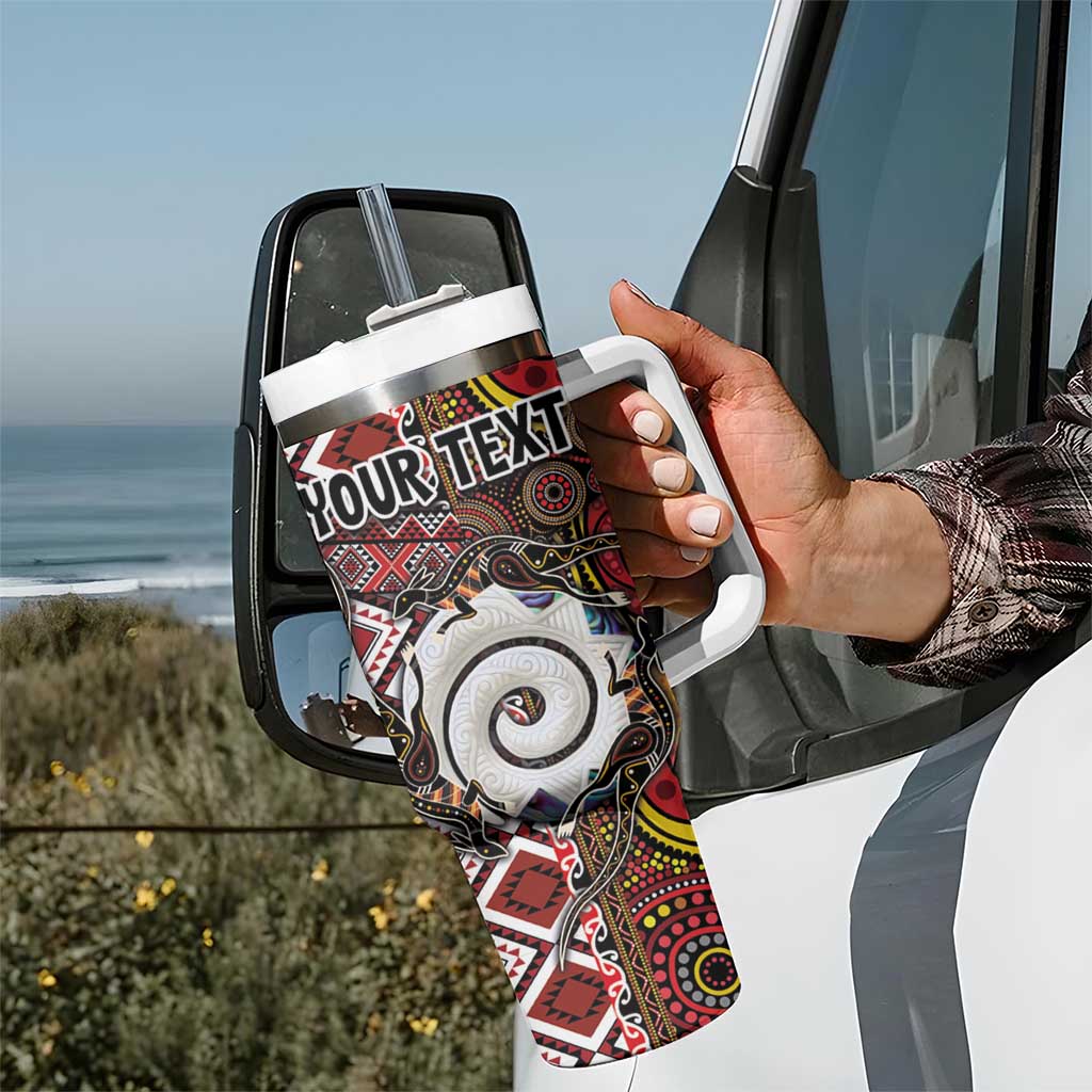 Personalised Aotearoa and Australia Together Tumbler With Handle Koru and Kangaroo - Taniko with Aboriginal Motif
