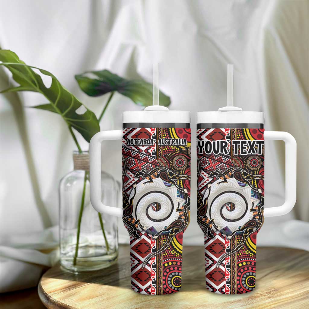 Personalised Aotearoa and Australia Together Tumbler With Handle Koru and Kangaroo - Taniko with Aboriginal Motif