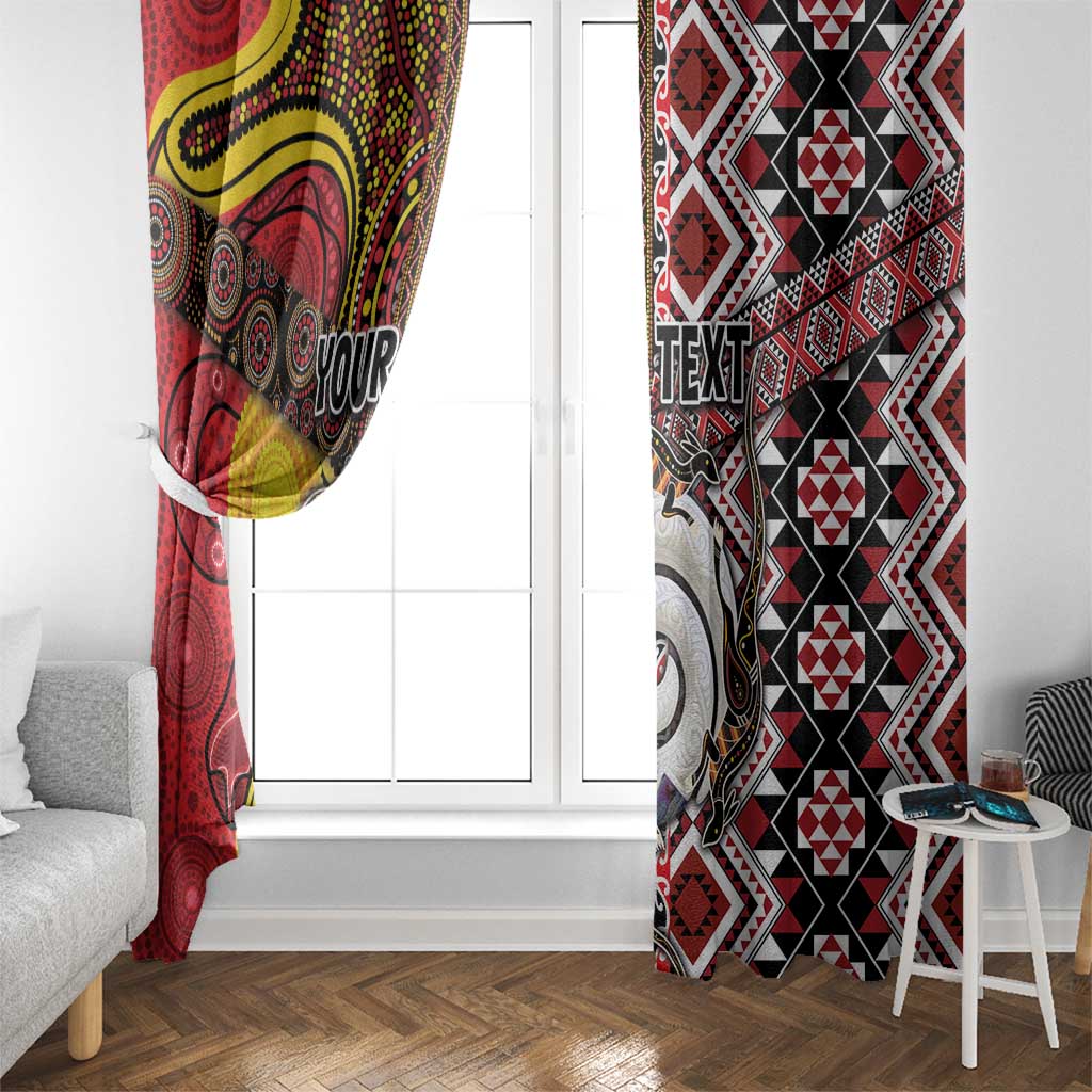 Personalised Aotearoa and Australia Together Window Curtain Koru and Kangaroo - Taniko with Aboriginal Motif