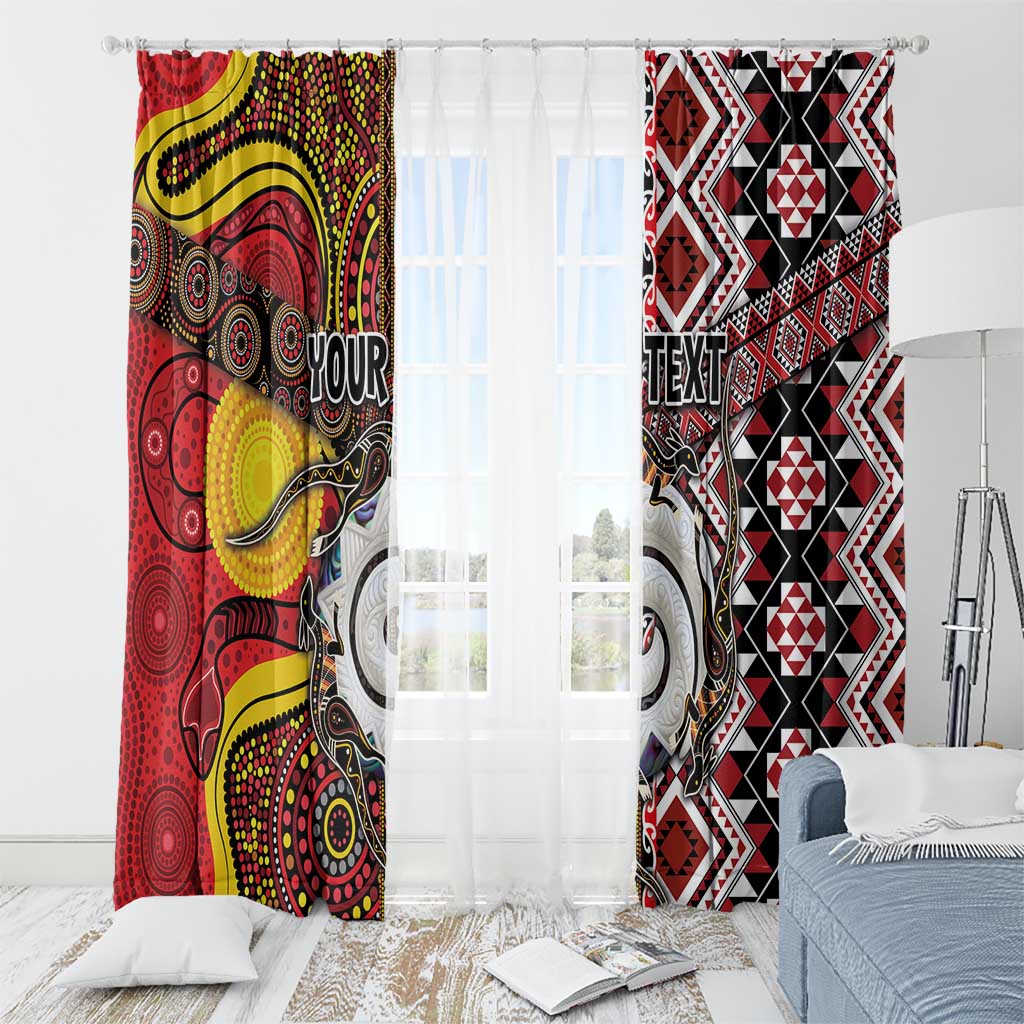 Personalised Aotearoa and Australia Together Window Curtain Koru and Kangaroo - Taniko with Aboriginal Motif