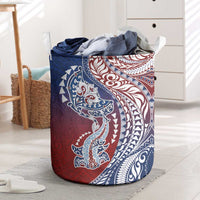 Hawaiian Manta Ray and Hammerhead Shark Tribal Tattoo Laundry Basket with Polynesian Tribal Pattern Hawaii Flag Color