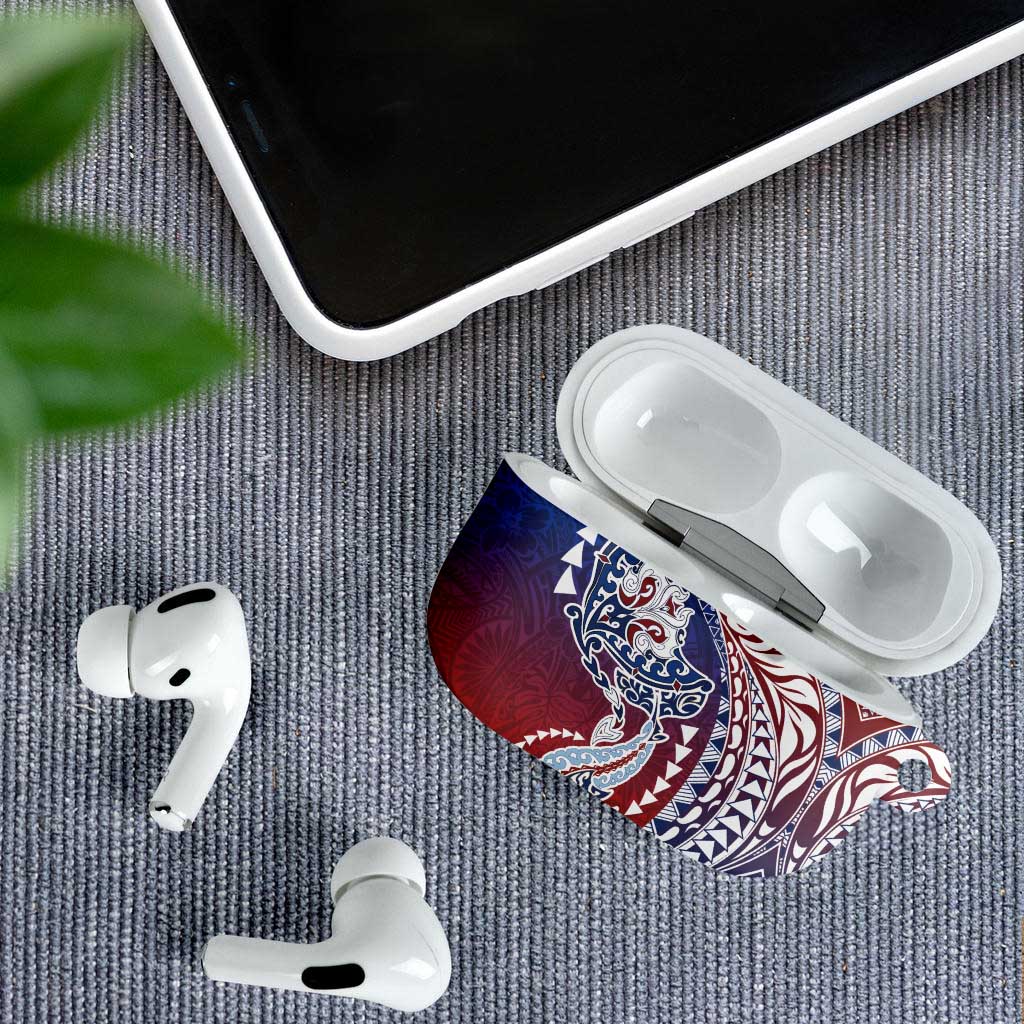 Hawaiian Manta Ray and Hammerhead Shark Tribal Tattoo AirPods Case with Polynesian Tribal Pattern Hawaii Flag Color