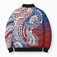 Hawaiian Manta Ray and Hammerhead Shark Tribal Tattoo Bomber Puffer Jacket with Polynesian Tribal Pattern Hawaii Flag Color