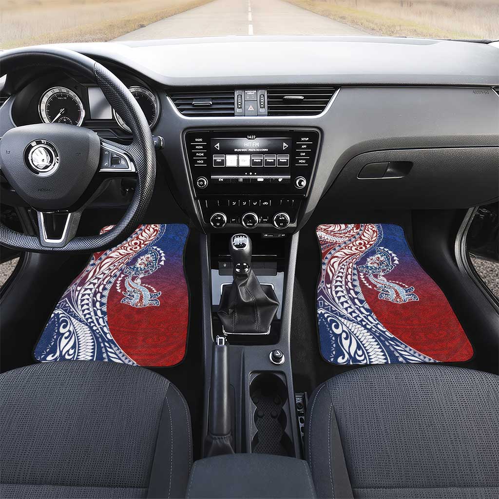 Hawaiian Manta Ray and Hammerhead Shark Tribal Tattoo Car Mats with Polynesian Tribal Pattern Hawaii Flag Color