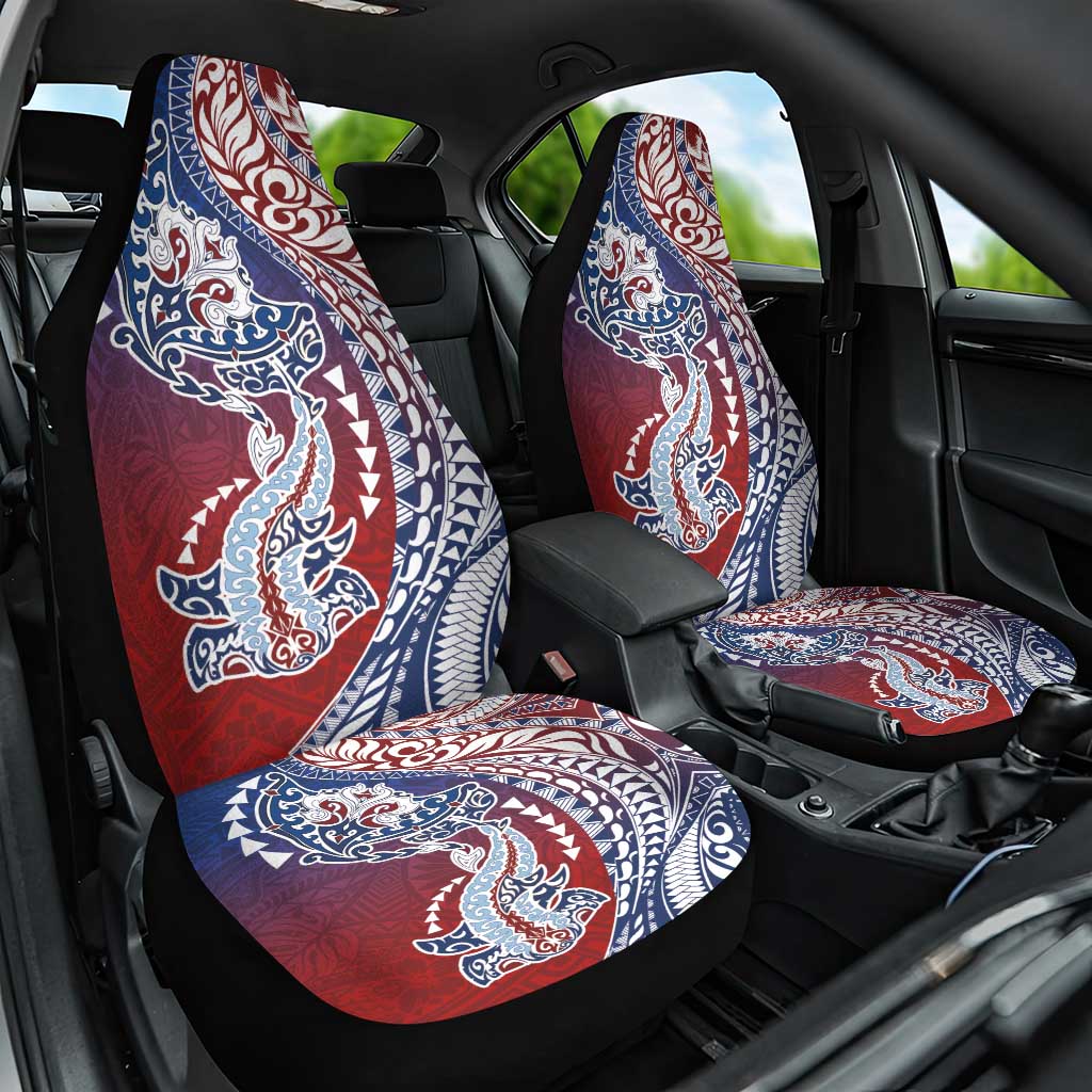 Hawaiian Manta Ray and Hammerhead Shark Tribal Tattoo Car Seat Cover with Polynesian Tribal Pattern Hawaii Flag Color