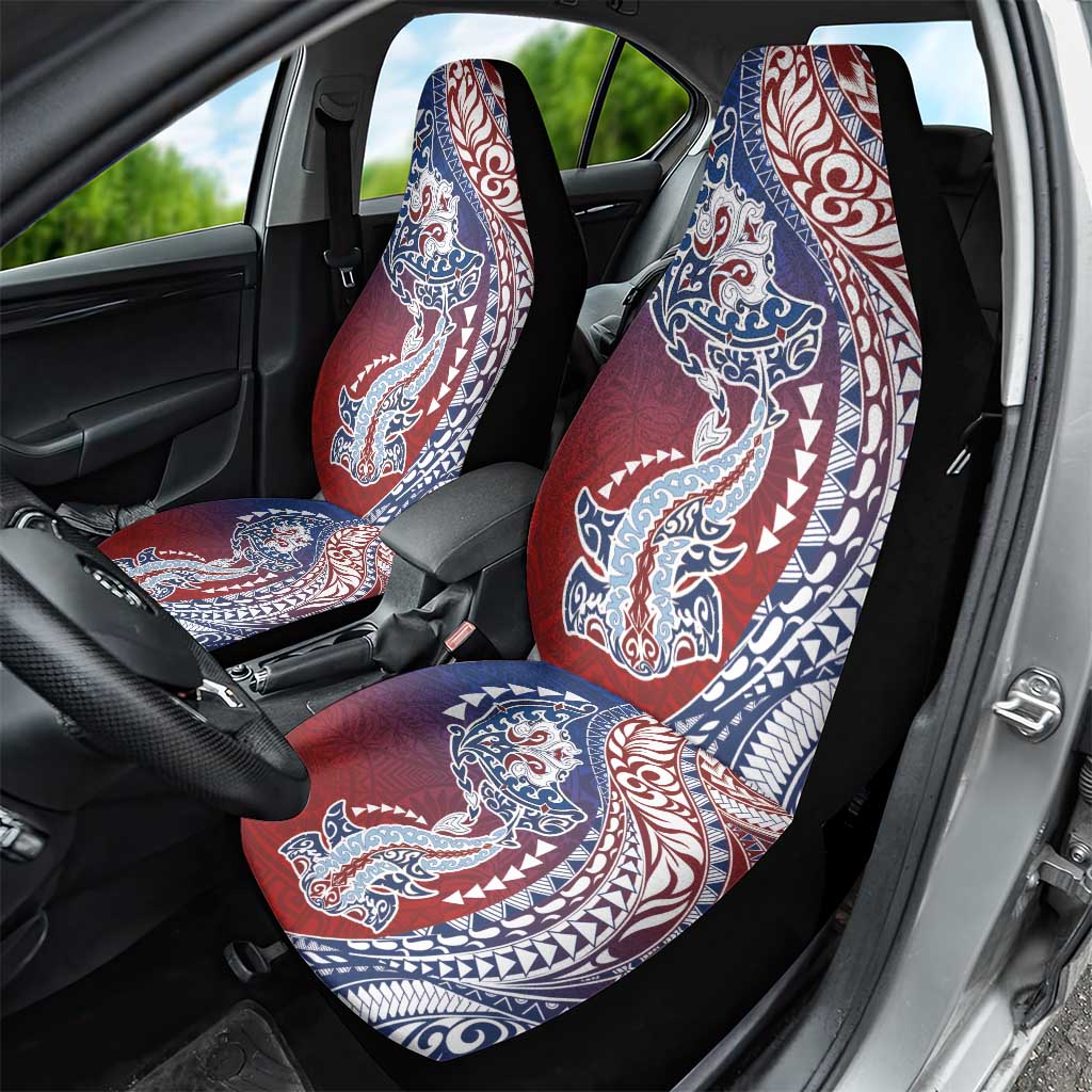 Hawaiian Manta Ray and Hammerhead Shark Tribal Tattoo Car Seat Cover with Polynesian Tribal Pattern Hawaii Flag Color LT03 - Polynesian Pride