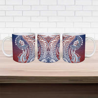 Hawaiian Manta Ray and Hammerhead Shark Tribal Tattoo Ceramic Mug with Polynesian Tribal Pattern Hawaii Flag Color