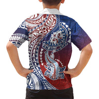 Hawaiian Manta Ray and Hammerhead Shark Tribal Tattoo Family Matching Puletasi and Hawaiian Shirt with Polynesian Tribal Pattern Hawaii Flag Color LT03 - Polynesian Pride