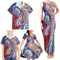 Hawaiian Manta Ray and Hammerhead Shark Tribal Tattoo Family Matching Tank Maxi Dress and Hawaiian Shirt with Polynesian Tribal Pattern Hawaii Flag Color LT03 - Polynesian Pride