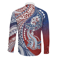 Hawaiian Manta Ray and Hammerhead Shark Tribal Tattoo Family Matching Tank Maxi Dress and Hawaiian Shirt with Polynesian Tribal Pattern Hawaii Flag Color LT03 - Polynesian Pride
