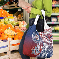 Hawaiian Manta Ray and Hammerhead Shark Tribal Tattoo Grocery Bag with Polynesian Tribal Pattern Hawaii Flag Color