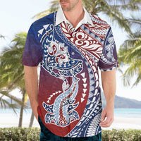 Hawaiian Manta Ray and Hammerhead Shark Tribal Tattoo Hawaiian Shirt with Polynesian Tribal Pattern Hawaii Flag Color LT03 - Polynesian Pride