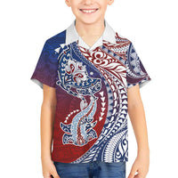 Hawaiian Manta Ray and Hammerhead Shark Tribal Tattoo Hawaiian Shirt with Polynesian Tribal Pattern Hawaii Flag Color LT03 - Polynesian Pride