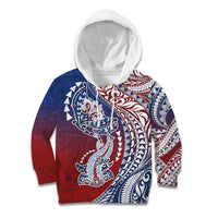 Hawaiian Manta Ray and Hammerhead Shark Tribal Tattoo Kid Hoodie with Polynesian Tribal Pattern Hawaii Flag Color LT03 Hoodie Multicolor - Polynesian Pride