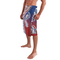 Hawaiian Manta Ray and Hammerhead Shark Tribal Tattoo Lavalava with Polynesian Tribal Pattern Hawaii Flag Color