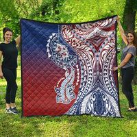 Hawaiian Manta Ray and Hammerhead Shark Tribal Tattoo Quilt with Polynesian Tribal Pattern Hawaii Flag Color