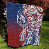 Hawaiian Manta Ray and Hammerhead Shark Tribal Tattoo Quilt with Polynesian Tribal Pattern Hawaii Flag Color