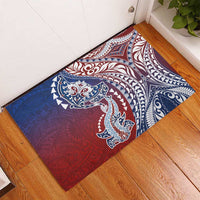 Hawaiian Manta Ray and Hammerhead Shark Tribal Tattoo Rubber Doormat with Polynesian Tribal Pattern Hawaii Flag Color