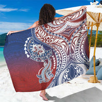Hawaiian Manta Ray and Hammerhead Shark Tribal Tattoo Sarong with Polynesian Tribal Pattern Hawaii Flag Color