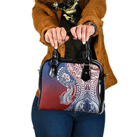 Hawaiian Manta Ray and Hammerhead Shark Tribal Tattoo Shoulder Handbag with Polynesian Tribal Pattern Hawaii Flag Color