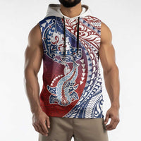 Hawaiian Manta Ray and Hammerhead Shark Tribal Tattoo Sleeveless Hoodie with Polynesian Tribal Pattern Hawaii Flag Color LT03 - Polynesian Pride