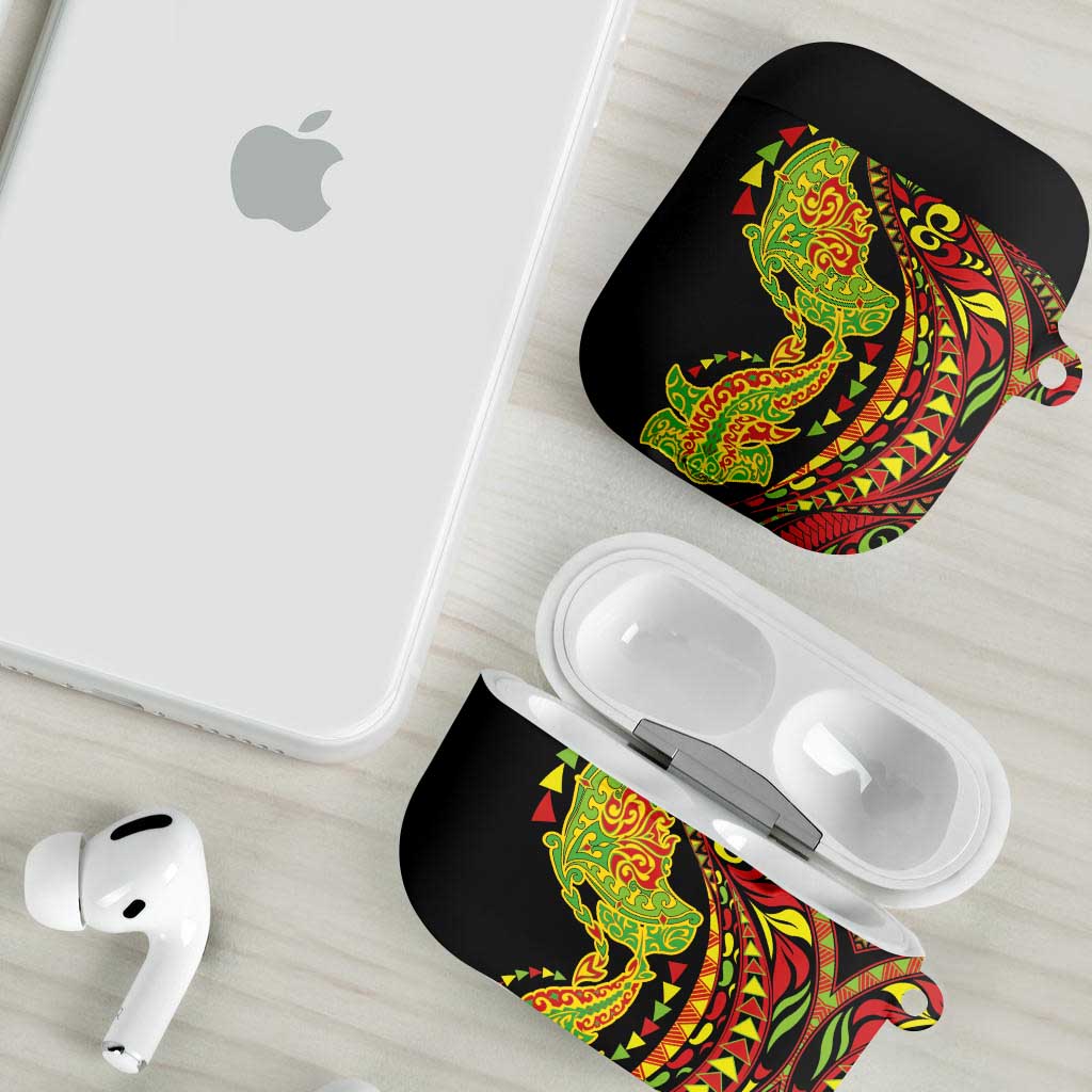 Hawaiian Manta Ray and Hammerhead Shark Tribal Tattoo AirPods Case with Polynesian Tribal Pattern Kanaka Maoli Flag Color LT03 - Polynesian Pride