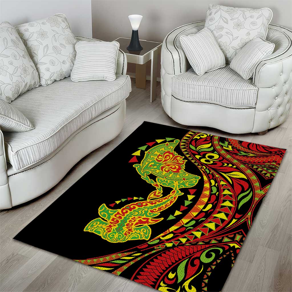 Hawaiian Manta Ray and Hammerhead Shark Tribal Tattoo Area Rug with Polynesian Tribal Pattern Kanaka Maoli Flag Color LT03 - Polynesian Pride