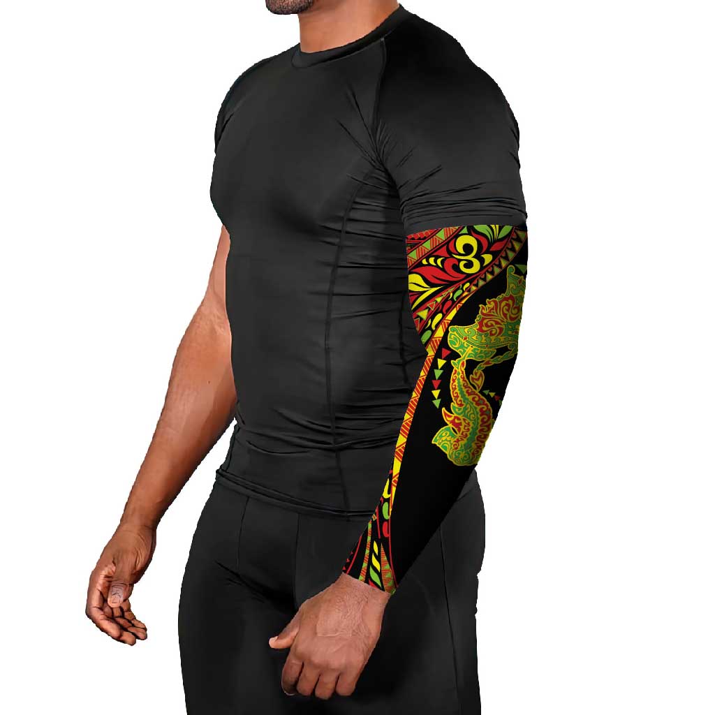 Hawaiian Manta Ray and Hammerhead Shark Tribal Tattoo Arm Sleeves with Polynesian Tribal Pattern Kanaka Maoli Flag Color LT03 - Polynesian Pride