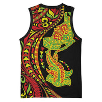 Hawaiian Manta Ray and Hammerhead Shark Tribal Tattoo Basketball Jersey with Polynesian Tribal Pattern Kanaka Maoli Flag Color LT03 - Polynesian Pride