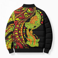 Hawaiian Manta Ray and Hammerhead Shark Tribal Tattoo Bomber Puffer Jacket with Polynesian Tribal Pattern Kanaka Maoli Flag Color