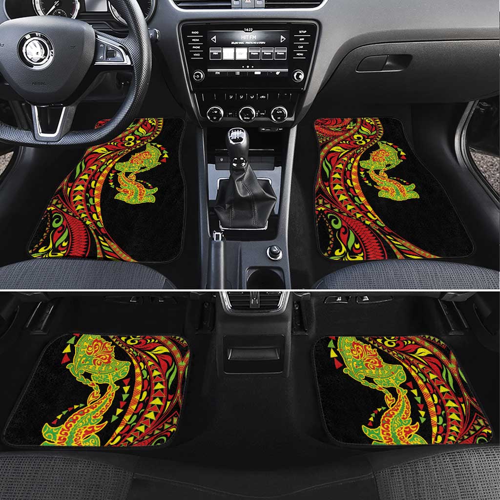 Hawaiian Manta Ray and Hammerhead Shark Tribal Tattoo Car Mats with Polynesian Tribal Pattern Kanaka Maoli Flag Color LT03 Set 4pcs Multicolor - Polynesian Pride