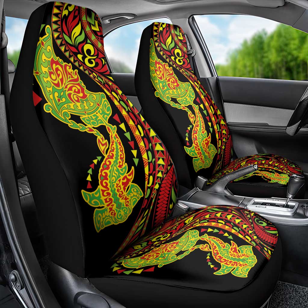 Hawaiian Manta Ray and Hammerhead Shark Tribal Tattoo Car Seat Cover with Polynesian Tribal Pattern Kanaka Maoli Flag Color LT03 - Polynesian Pride