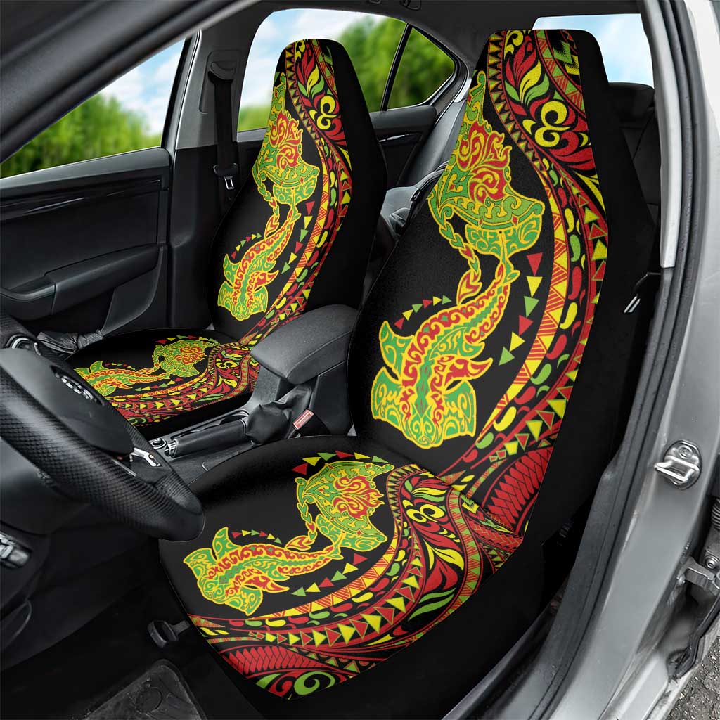 Hawaiian Manta Ray and Hammerhead Shark Tribal Tattoo Car Seat Cover with Polynesian Tribal Pattern Kanaka Maoli Flag Color LT03 - Polynesian Pride
