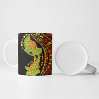 Hawaiian Manta Ray and Hammerhead Shark Tribal Tattoo Ceramic Mug with Polynesian Tribal Pattern Kanaka Maoli Flag Color