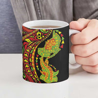 Hawaiian Manta Ray and Hammerhead Shark Tribal Tattoo Ceramic Mug with Polynesian Tribal Pattern Kanaka Maoli Flag Color