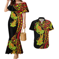 Hawaiian Manta Ray and Hammerhead Shark Tribal Tattoo Couples Matching Mermaid Dress and Hawaiian Shirt with Polynesian Tribal Pattern Kanaka Maoli Flag Color LT03 Multicolor - Polynesian Pride
