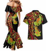 Hawaiian Manta Ray and Hammerhead Shark Tribal Tattoo Couples Matching Mermaid Dress and Hawaiian Shirt with Polynesian Tribal Pattern Kanaka Maoli Flag Color LT03 - Polynesian Pride
