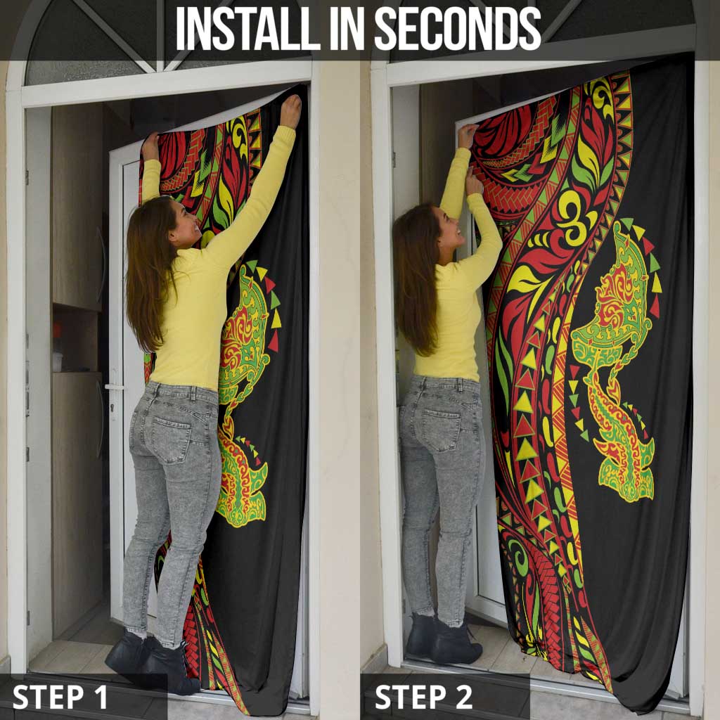 Hawaiian Manta Ray and Hammerhead Shark Tribal Tattoo Door Cover with Polynesian Tribal Pattern Kanaka Maoli Flag Color LT03 - Polynesian Pride