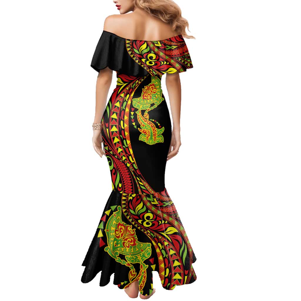 Hawaiian Manta Ray and Hammerhead Shark Tribal Tattoo Family Matching Mermaid Dress and Hawaiian Shirt with Polynesian Tribal Pattern Kanaka Maoli Flag Color LT03 - Polynesian Pride
